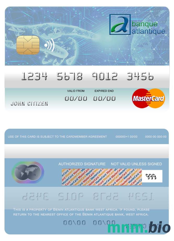Benin Atlantique bank przykład karty mastercard w formacie PSD